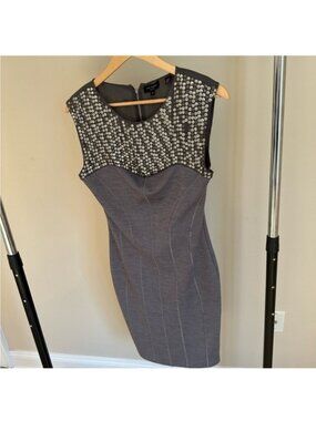 Milly Gray Midi Dress with Silver Embellishments